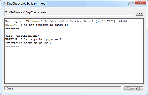 Example result after DepCheck scanning itself.